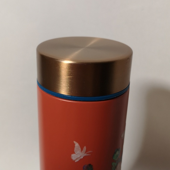 Lovely Orange Metal Travel Drinking Cup with Bronze Lid & Abalone Shell Design - Picture 4 of 6